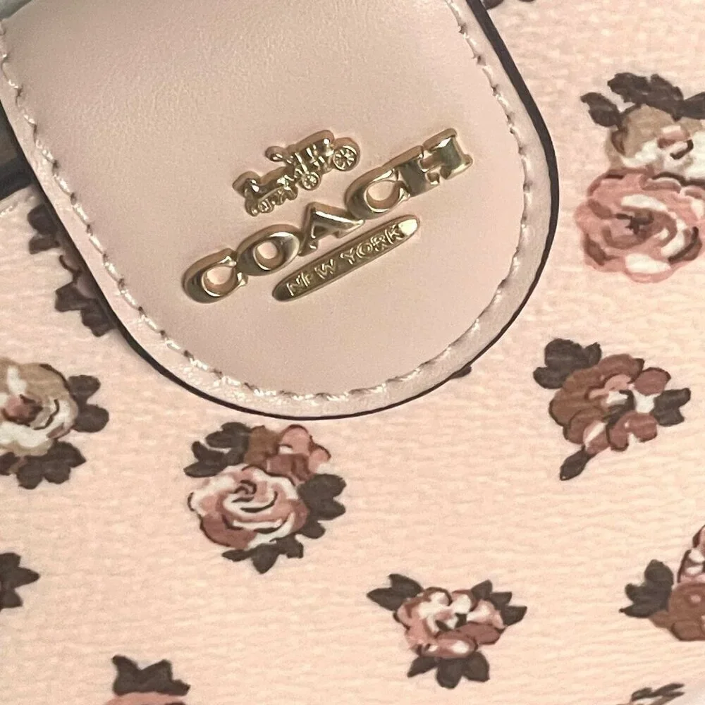 Coach Medium Corner Zip Wallet Rosette Floral Pink Canvas CZ343 Compact ORG PKG